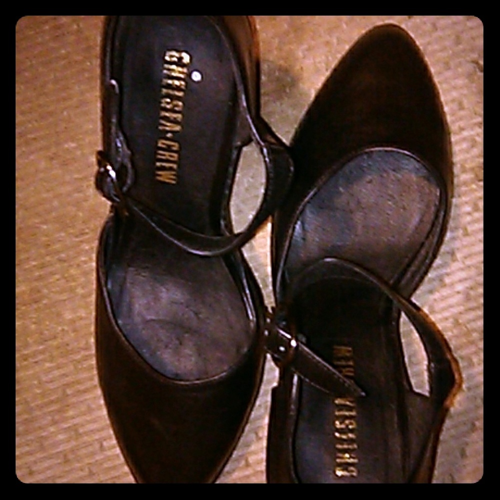 Chelsea Crew Black leather Mary Jane Block Heels